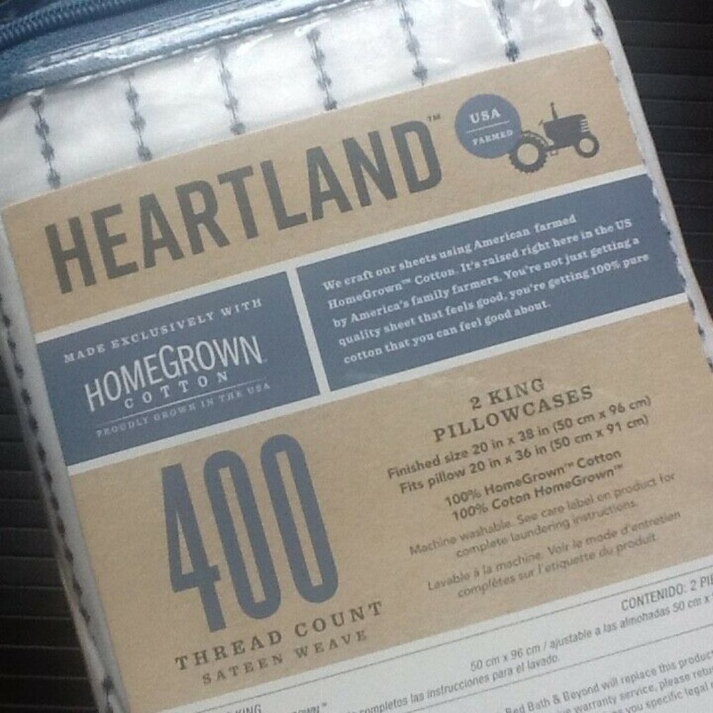 new IKAT NAVY BLUE STRIPE Heartland 400 TC 100% Cotton Sateen KING Pillowcases - Picture 4 of 9